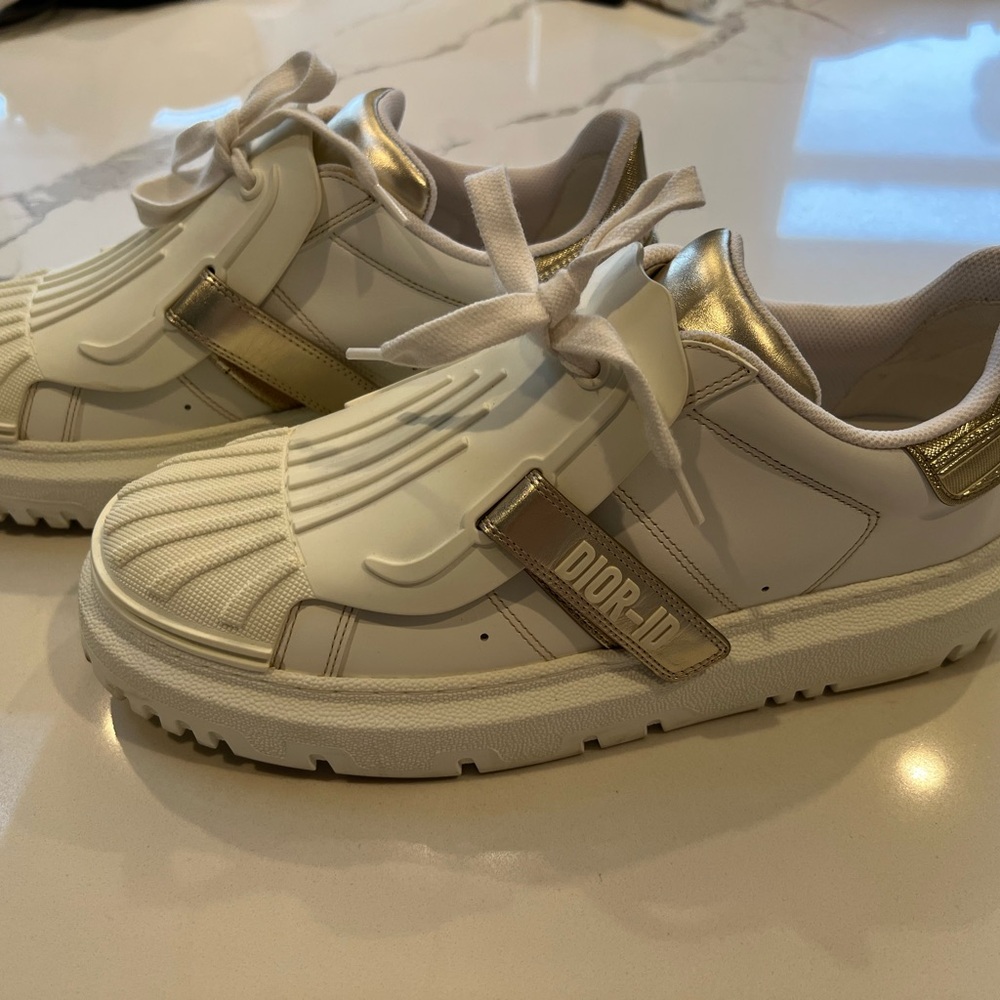 Dior White and Gold Designer Sneakers